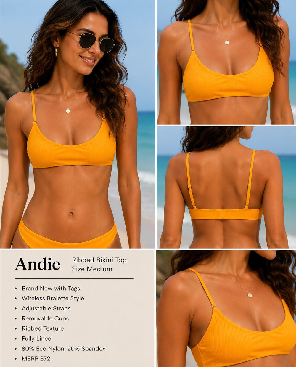 Andie NWT Ribbed Bikini Top Medium Marigold